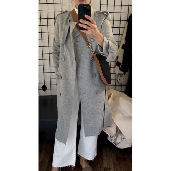 $899 Theory Coat Womens Small S Gray Wool Cashmere Long Overcoat Pockets Trench - Picture 1 of 8